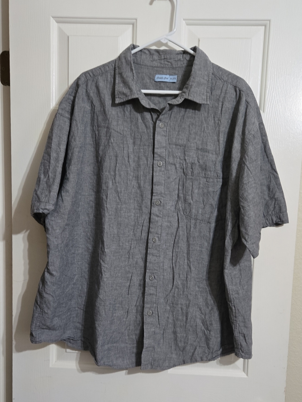Men's Gray Linen Blend Short-Sleeve Button-Down Shirt - Casual Comfort